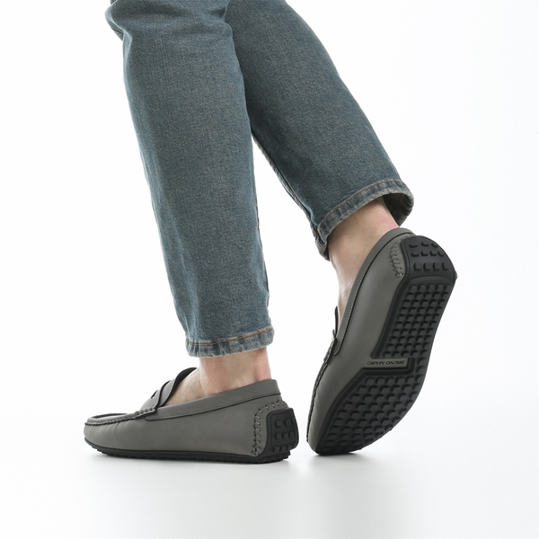 Men's Classic Moc Toe Suede Penny Loafers - DARK GREY - 8